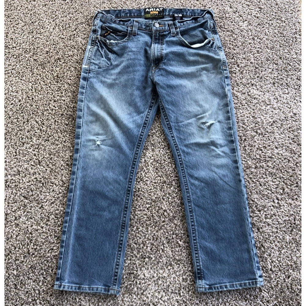 Ariat Rebar‎ M5 Jeans Mens Size 36x30 Distressed Denim Slim Straight Work Casual